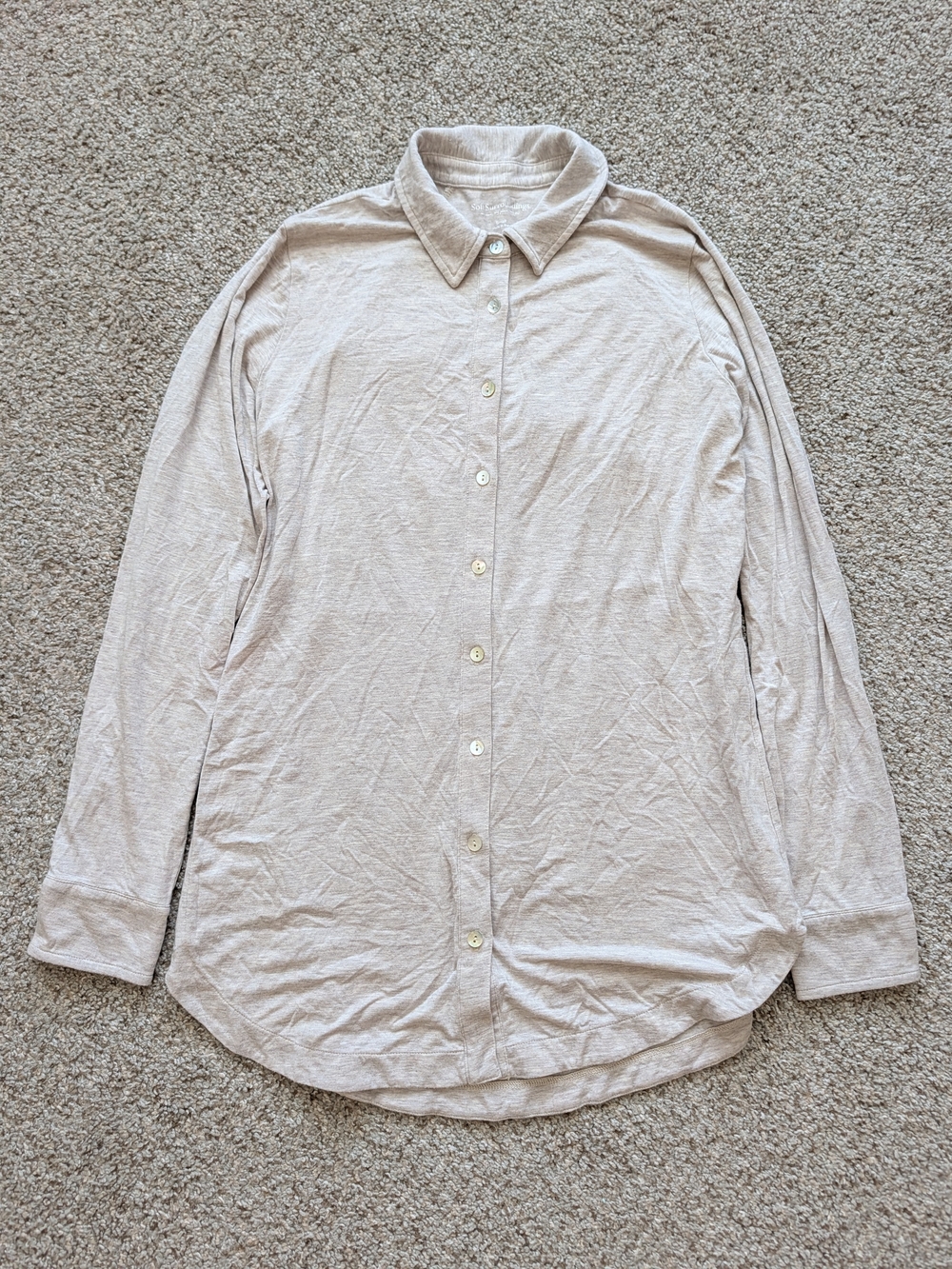 Soft Surroundings Womens Beige Cool Breeze Long Sleeve Button Down Shirt Small